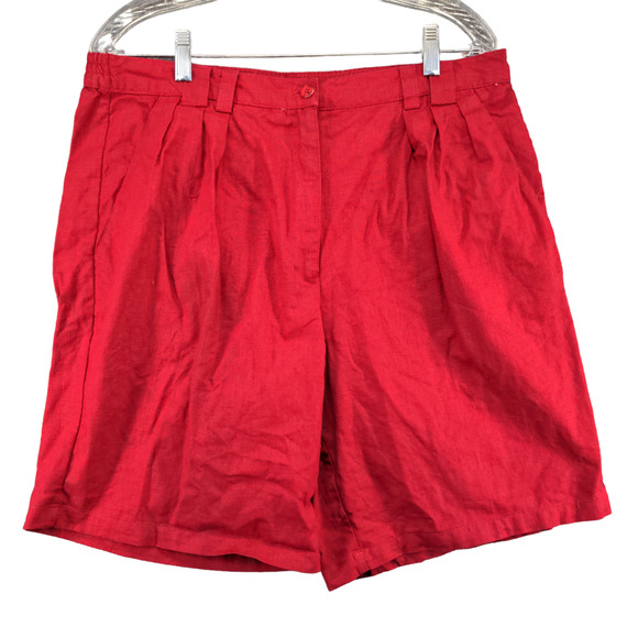 Milano Design Group Womens Linen Shorts Red Size 8 Pleated Belt Loops - Picture 1 of 11